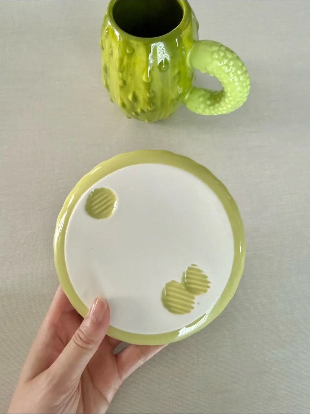 Urban Outfitters Lime Green Pickle Mug & Trinket Dish Set